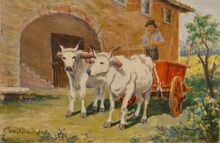 Art work by Ugo  Capitoni Buoi al Carro  - oil table 