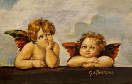 Quadro di Giò Bartolucci  Gli angiolini della Sistina  - olio tavola 