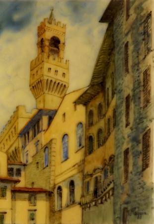Quadro di A. Maggini  Palazzo Vecchio visto da via dei neri  - Pittori contemporanei galleria Firenze Art
