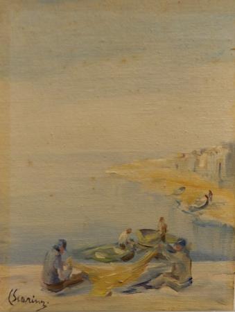 Quadro di Carmine Scarinzi  Marinai  - olio tavola 
