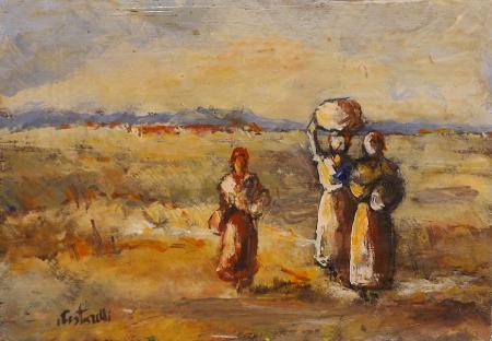 Quadro di  Cestarelli  Contadine  - olio tavola 