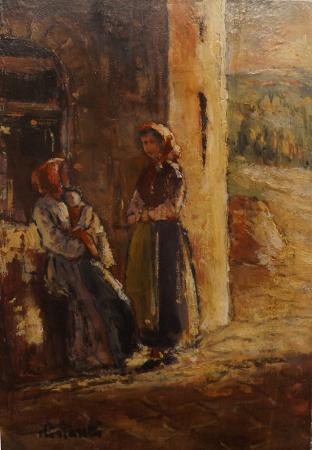 Quadro di  Cestarelli  Contadine  - olio tavola 