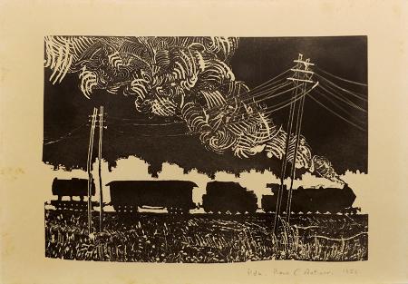 Quadro di Piero  C. Antinori Al passaggio del treno - litografia carta 