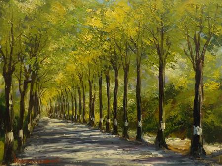 Art work by Giovanni  Marinari Viale dei Tigli a Viareggio  - oil hardboard 