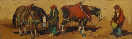 Quadro di Basso Ragni Scena Campestre  - olio tavola 