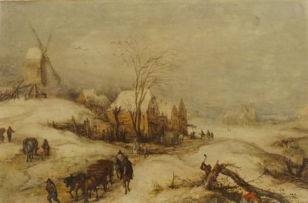 Art work by Jan  Brueghel  Paesaggio innevato - print Canvassed table 