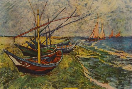 Quadro di Vincent  Van Gogh Barche Da Pesca Alla Spiaggia Di Saintes-Maries - stampa Tavola intelata 