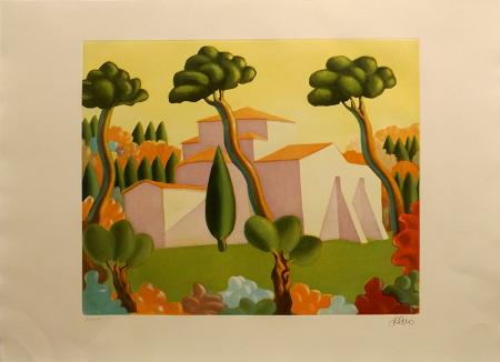 Art work by  Salvo (Salvatore Mangione) Paesaggio  - lithography paper 
