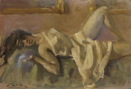 Quadro di Giulio Salti Figura  - olio tavola 