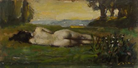 Art work by Giulio Salti La sera  - oil table 