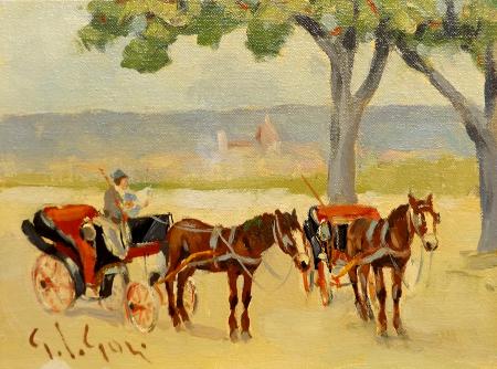 Art work by Gino Paolo Gori In sosta  - oil canvas cardboard  