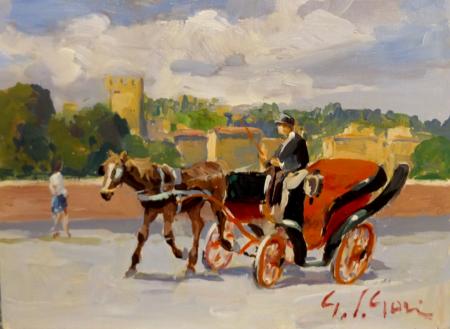Art work by Gino Paolo Gori Lungarno del tempio  - oil table 