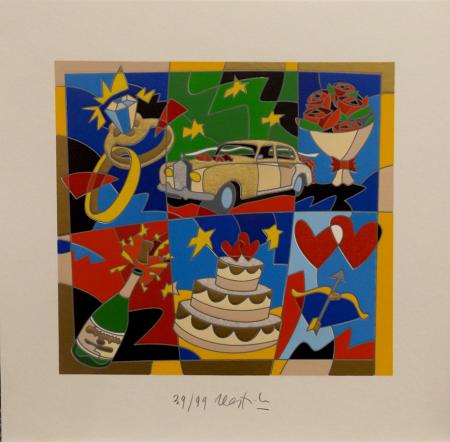 Art work by Ugo Nespolo Crown of life - serigraphy paper 