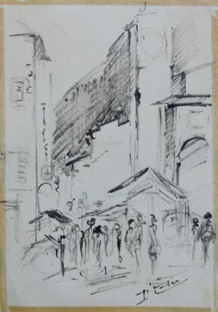Quadro di Mario D'Elia Mercato cittadino  - mista carta 