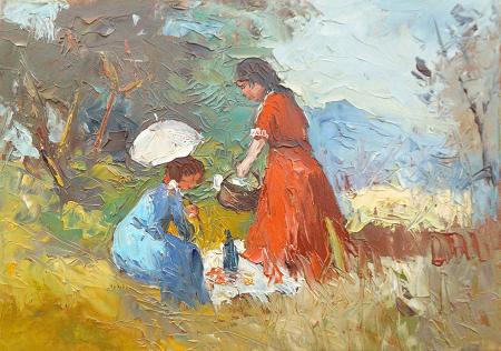 Art work by firma Illeggibile Merenda - oil table 