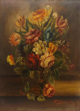 Art work by firma Illeggibile Vaso di fiori  - oil Canvassed table 