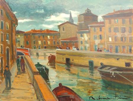 Art work by Renzo Martini Notturno a Livorno  - oil hardboard 