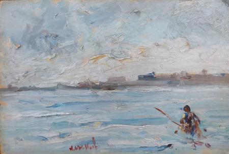 Art work by Norberto Martini Pescatore di Telline  - oil table 