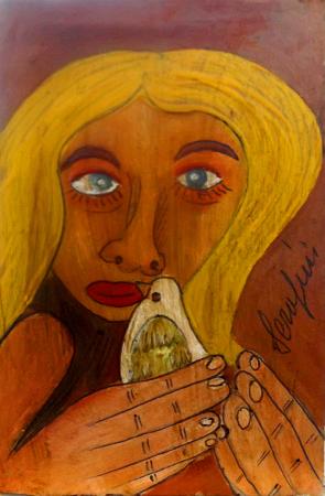 Art work by Beppe Serafini Figura  - oil cardboard 