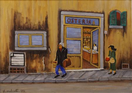 Quadro di Emilio Malenotti Osteria  - olio tavola 