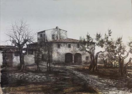 Art work by Marco  Bonechi  Alba su casa colonica - lithography paper 