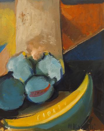 Quadro di Maurizio Martelli  Composizione con frutta - olio cartone 
