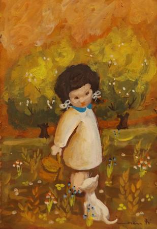 Art work by Marcello Innocenti Bambina  - oil hardboard 