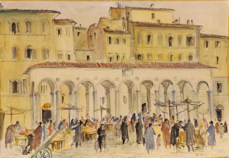 Quadro di Rodolfo Marma Mercato del pesce - acquerello carta 