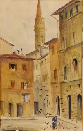 Quadro di Rodolfo Marma Angolo di Piazza Signoria - acquerello carta 