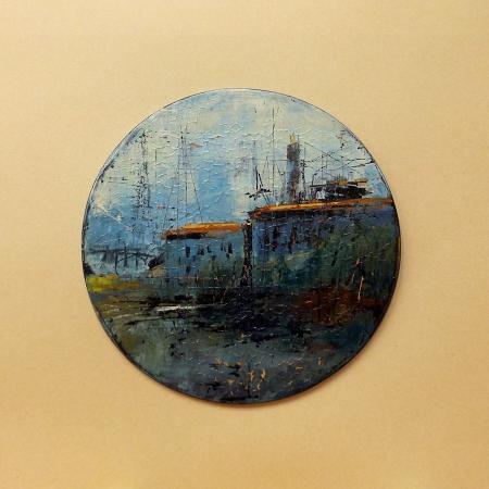 Art work by Vito  Ferrari  Tra fumi e macchine - oil table 