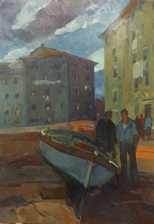 Art work by Piero Marchi Notturno  - oil hardboard 