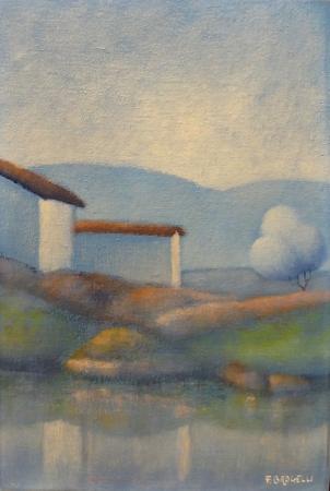 Art work by Franco Brogelli Riflessi sul Pesa - oil Canvassed table 