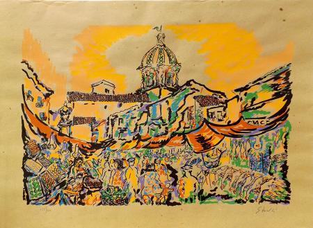 Art work by Piero  Gauli  Mercato  - lithography paper 
