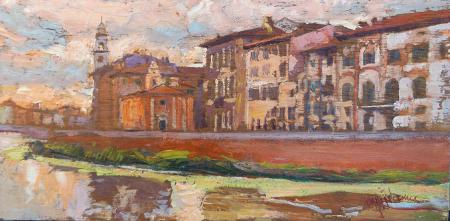 Art work by Franco Mazzaccherini Lungarno di Pisa  - oil table 