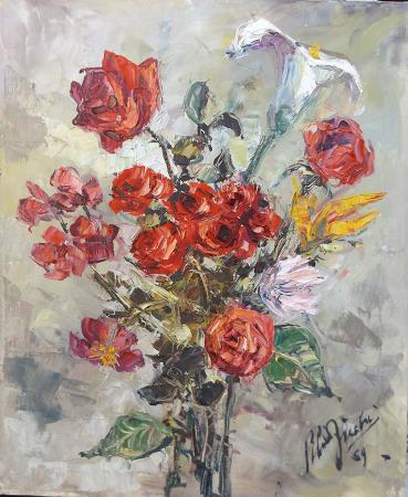 Art work by firma Illeggibile Mazzo di fiori  - oil canvas 