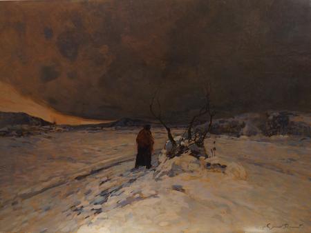 Quadro di Gino Romiti Paesaggio innevato  - olio tavola 