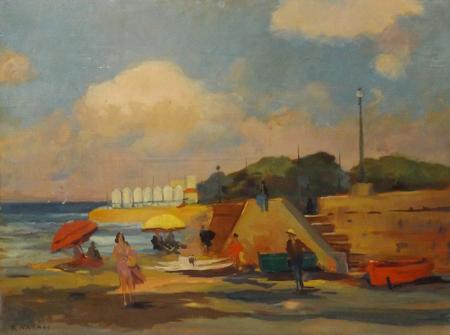 Art work by Renato Natali Spiaggia di Livorno - oil table 