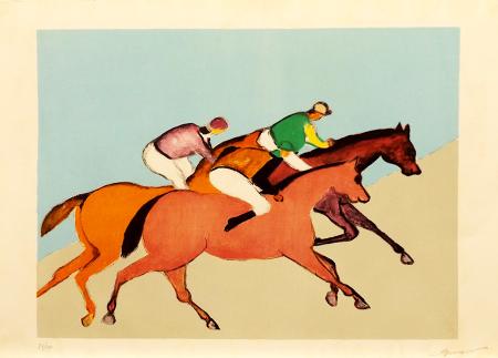Quadro di Giuseppe Cesetti Corsa Cavalli - litografia carta 