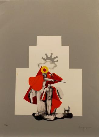 Quadro di firma Illeggibile Metafisico - litografia carta 