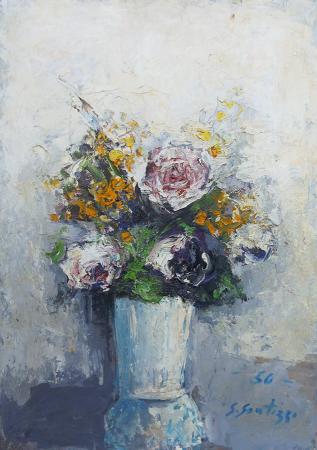 Art work by Sergio Scatizzi Vaso di Fiori  - oil cardboard 