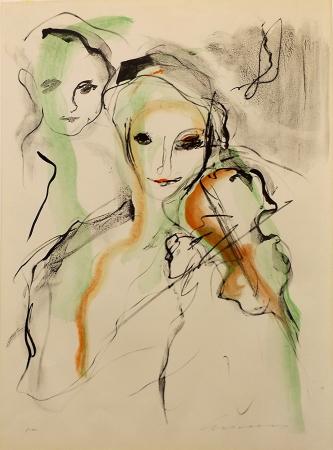 Art work by Ernesto Treccani Figure  - lithography paper 