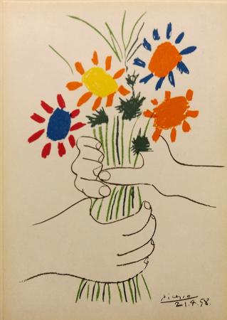 Art work by Pablo  Picasso  mazzo di fiori  - gouache paper 
