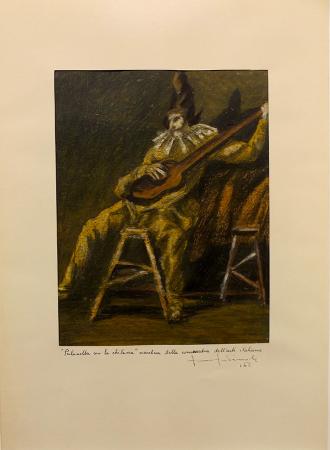 Art work by firma Illeggibile Pulcinella con la Chitarra  - pastel paper 