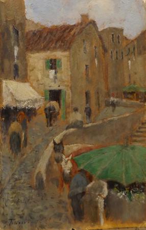 Art work by Gino  Tommasi  Vicolo  - oil cardboard 