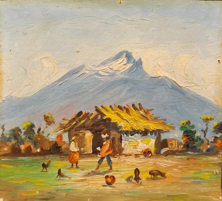 Quadro di  Anonimo Paesaggio montano  - olio tavola 