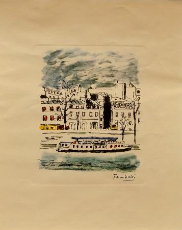 Art work by Orfeo Tamburi Paesaggio con battello  - print paper 