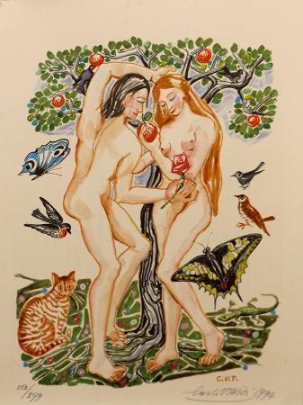 Art work by Carlo  Vittorio Testi  Adamo ed Eva  - lithography paper 