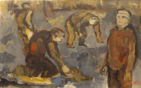 Art work by Renzo Grazzini Figure  - oil table 