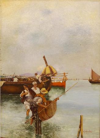 Art work by A. Ungherelli Marina - oil table 