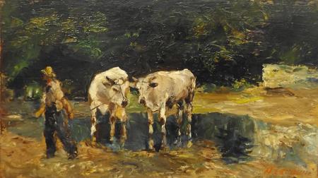 Art work by firma Illeggibile Buoi  - oil table 